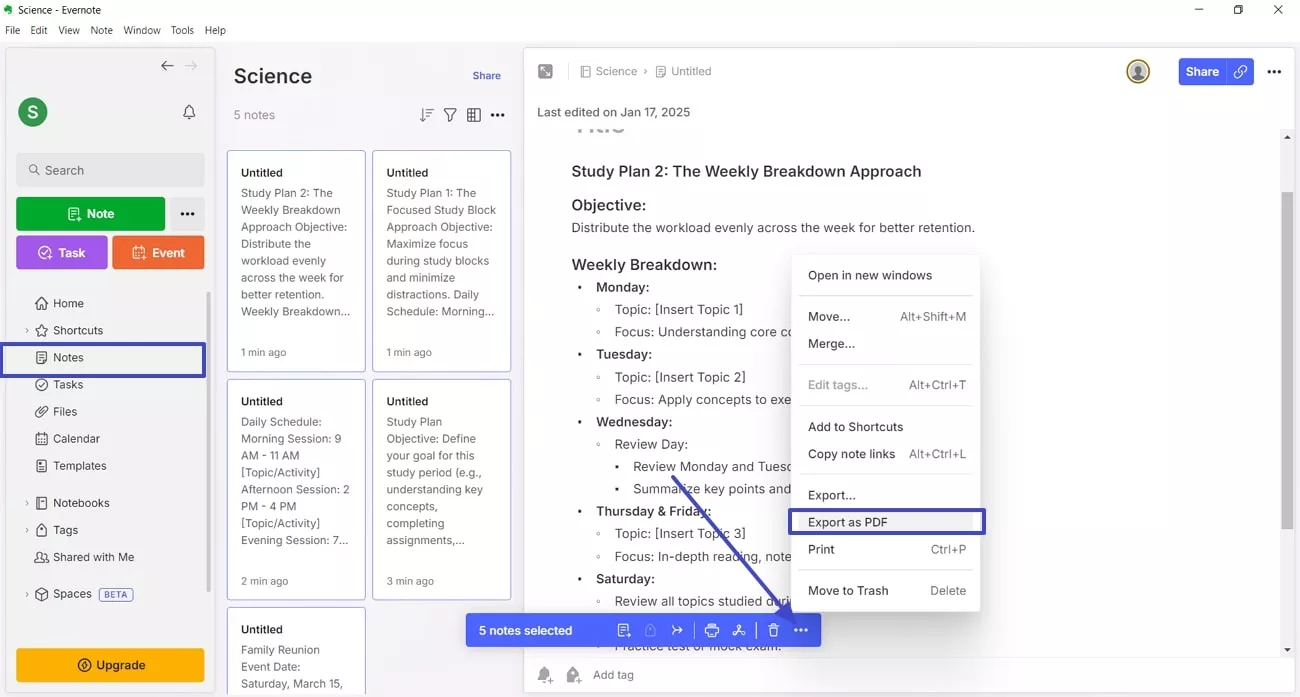 export multiple notes evernote