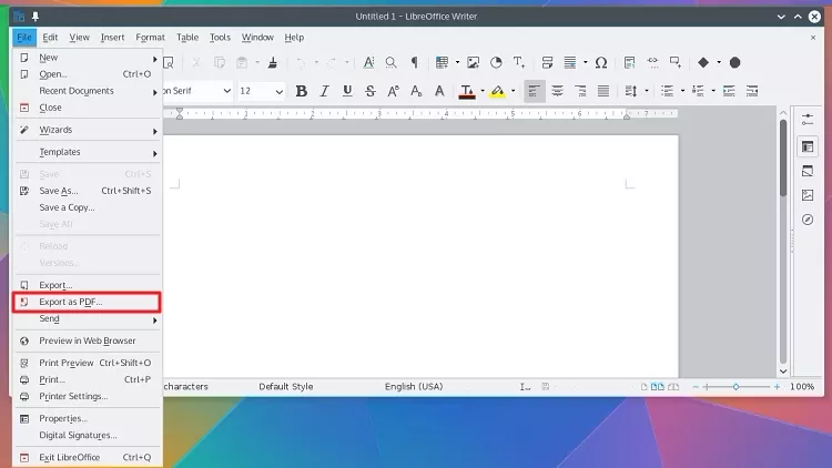 proceed to choose export as pdf