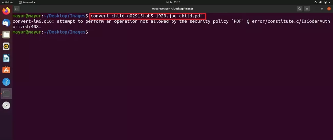run command to convert single jpg