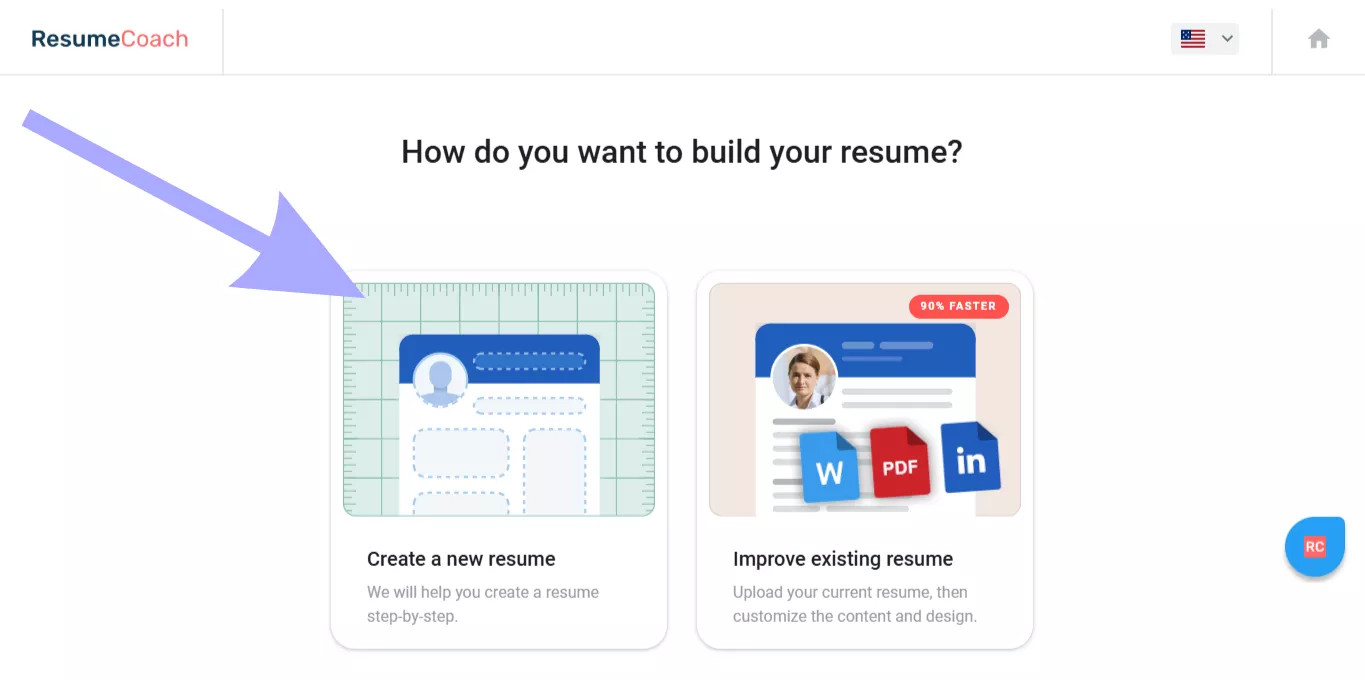 create a new resume in resumecoach