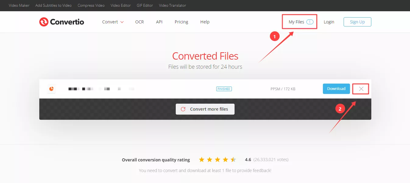delete files in convertio