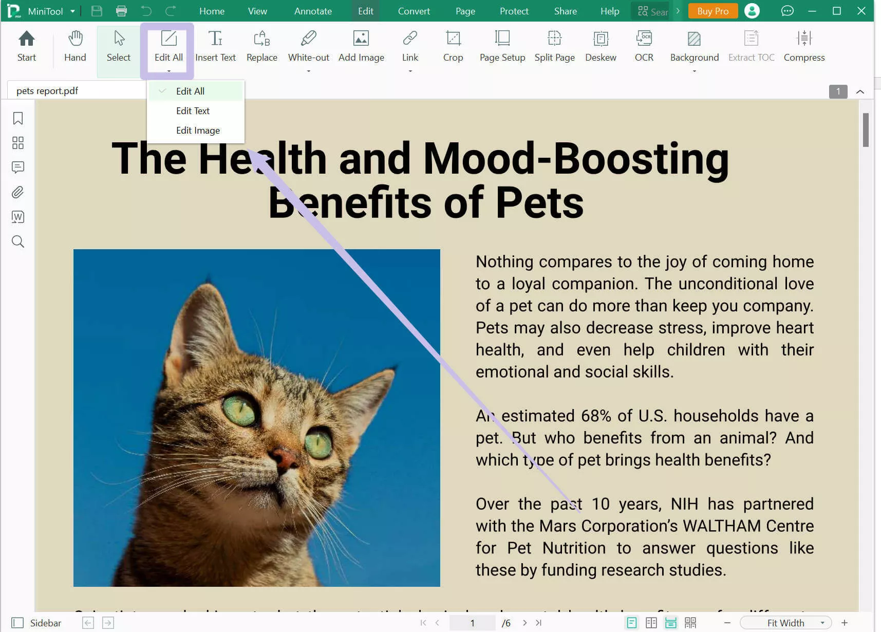 edit the PDF minitool pdf editor