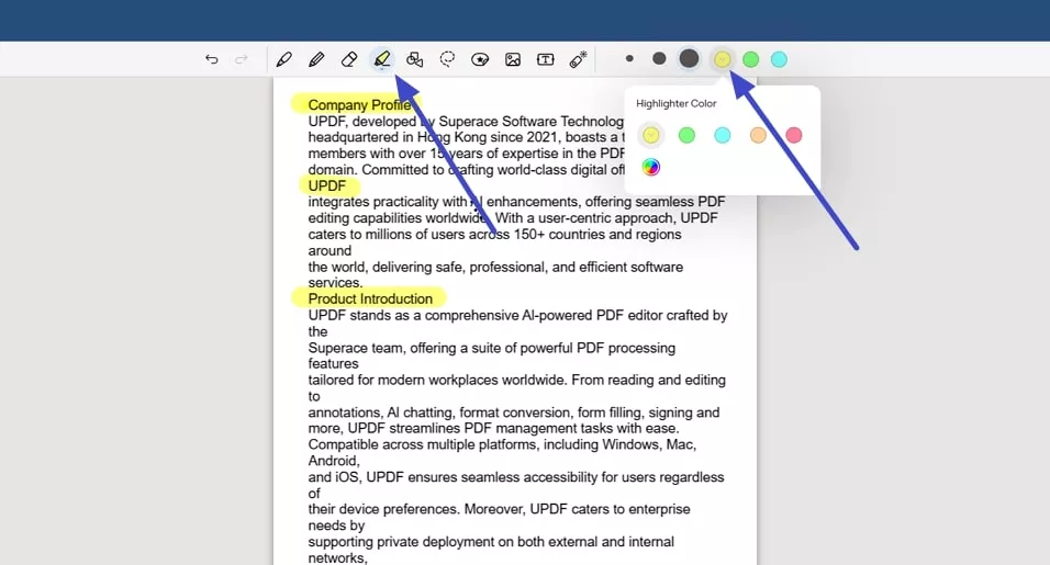 choose highlighter tool and color