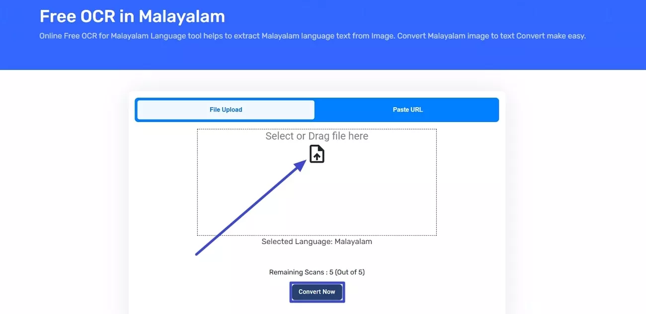 upload file for free malayalam OCR