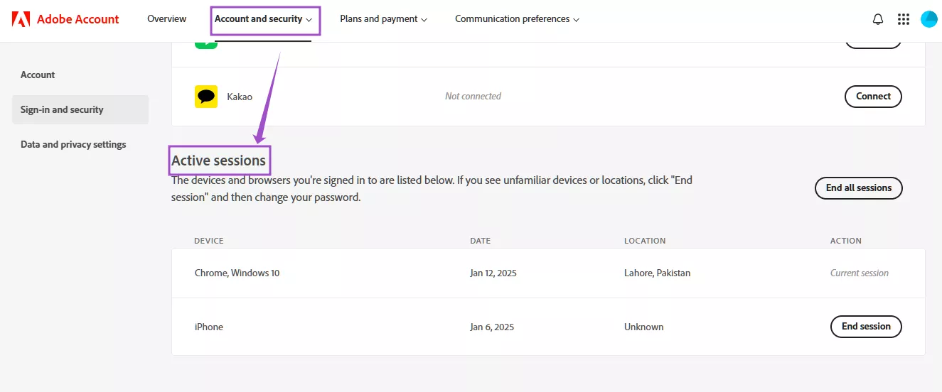 open active sessions in acrobat website