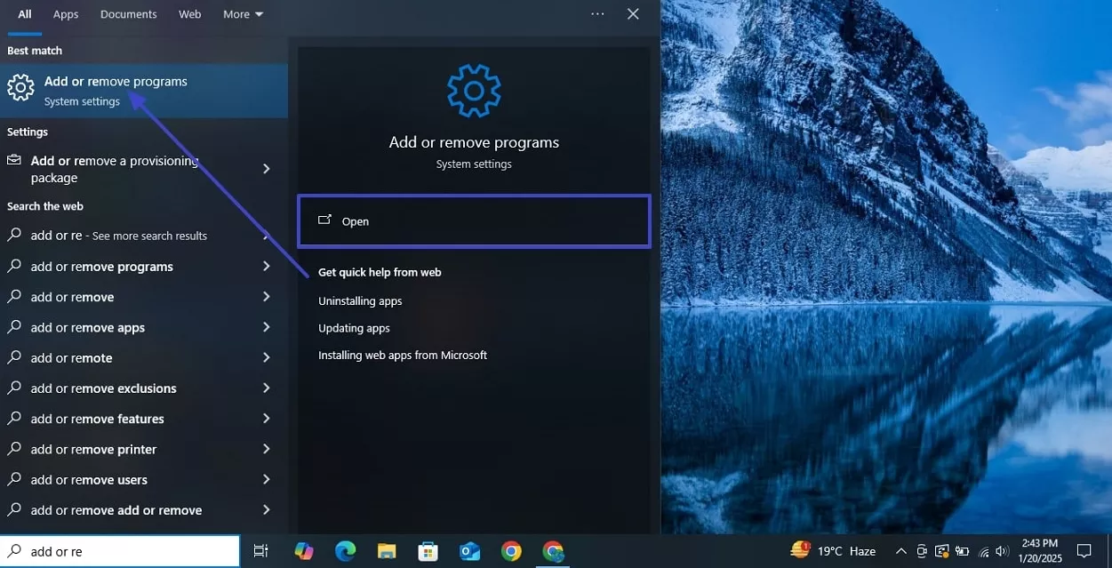 open add or remove programs