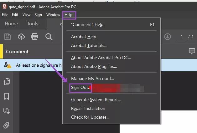 sign out acrobat