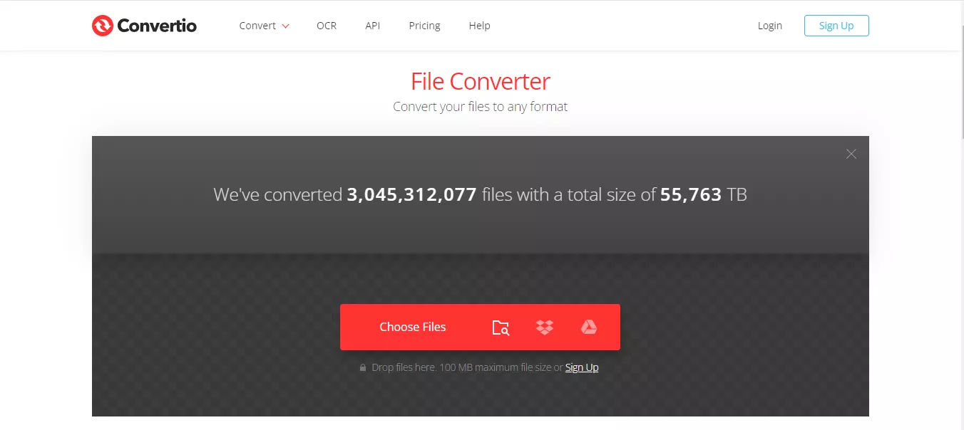 the main interface of convertio