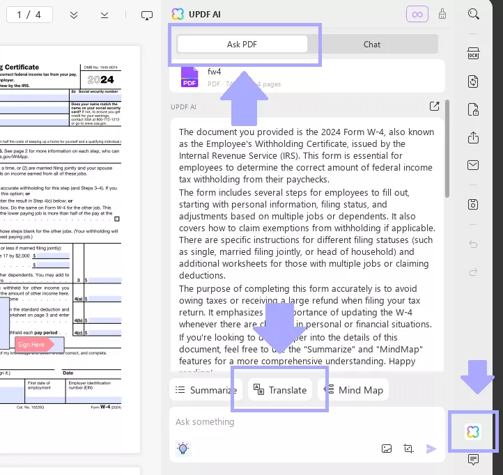 translate by page with updf ai wndows