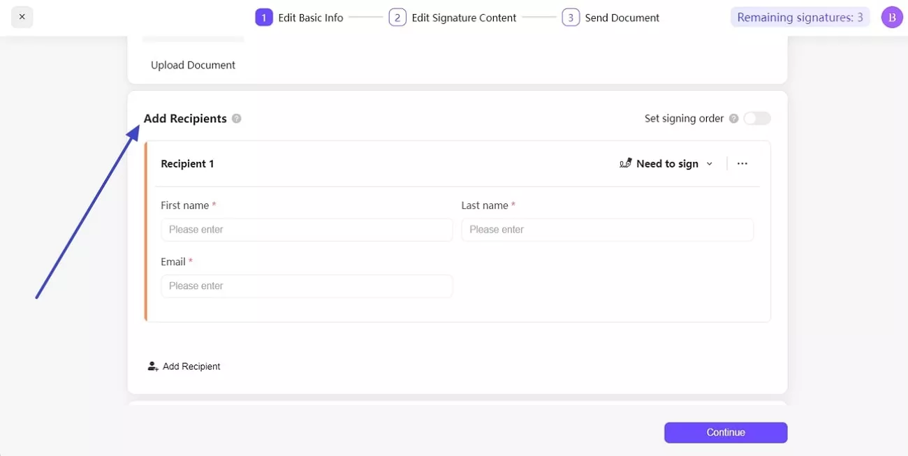 UPDF Sign add recipients