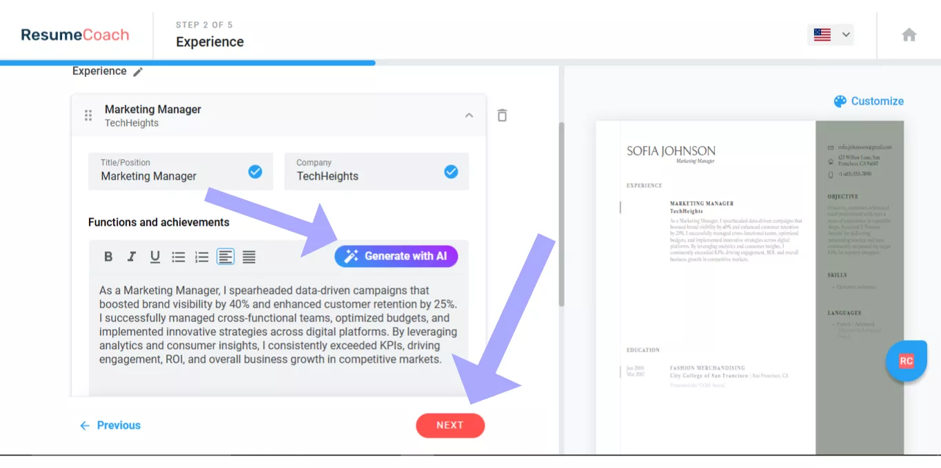 use ai to generate in resumecoach