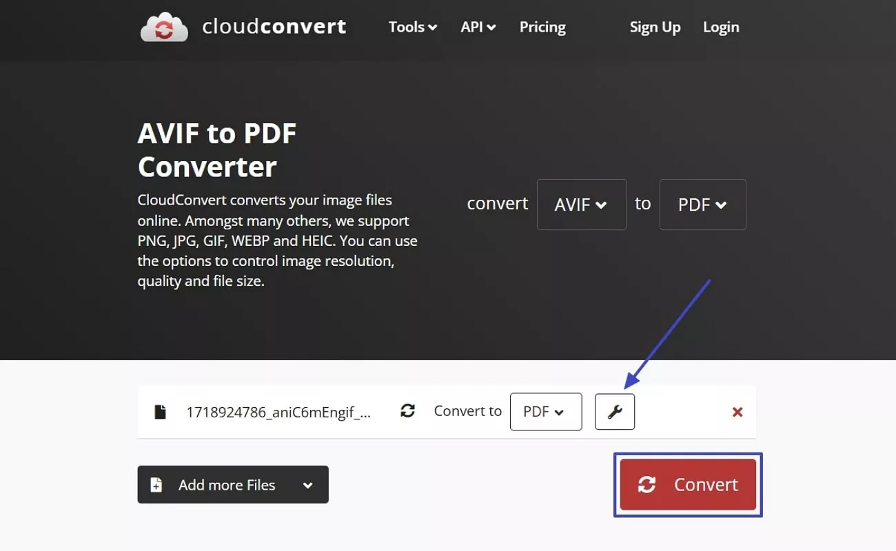 adjust parameters and convert cloudconvert