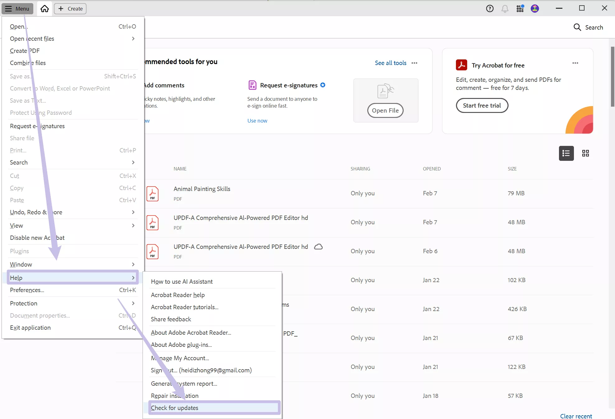 check for updates adobe acrobat