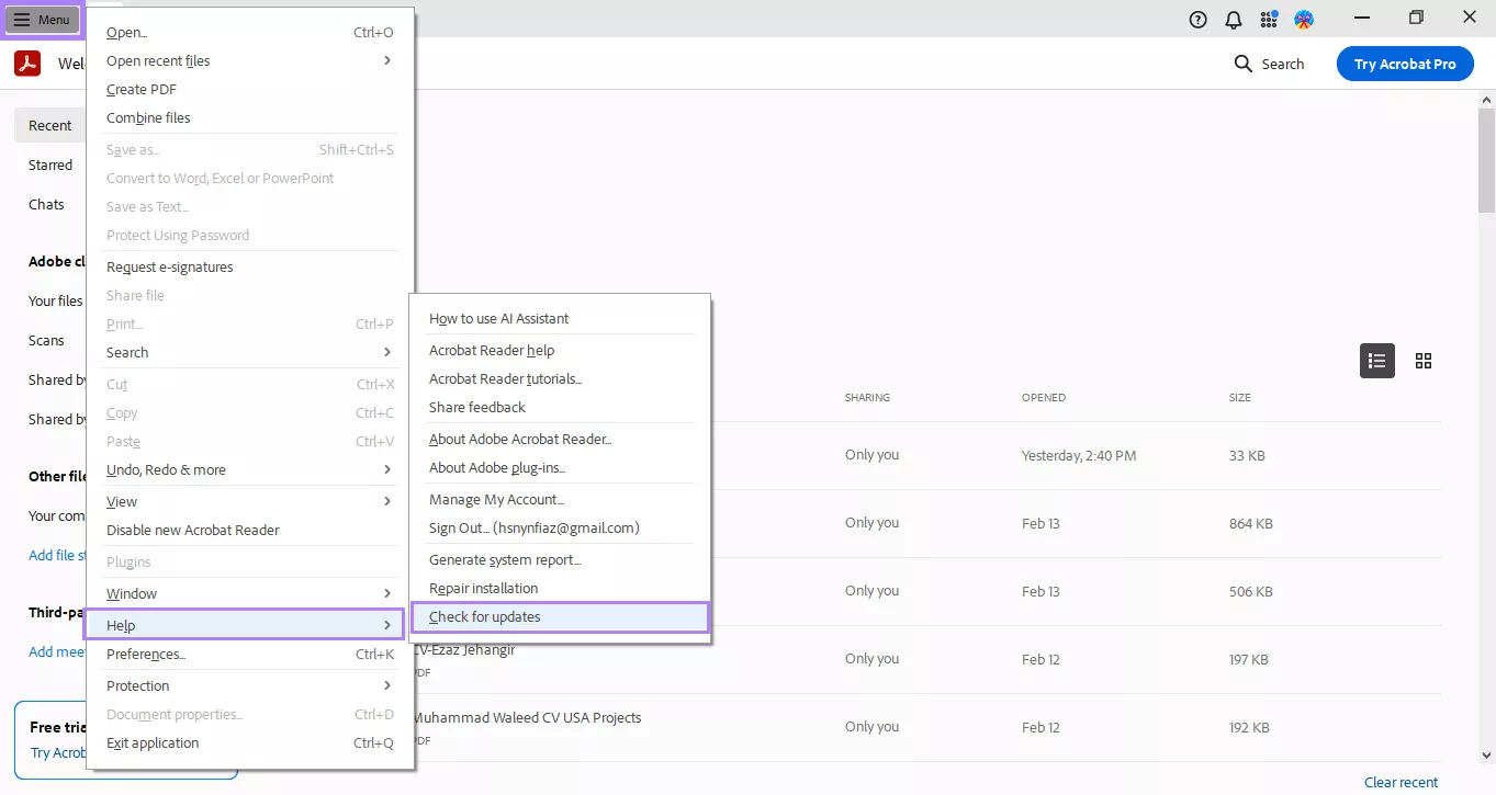 check for update acrobat
