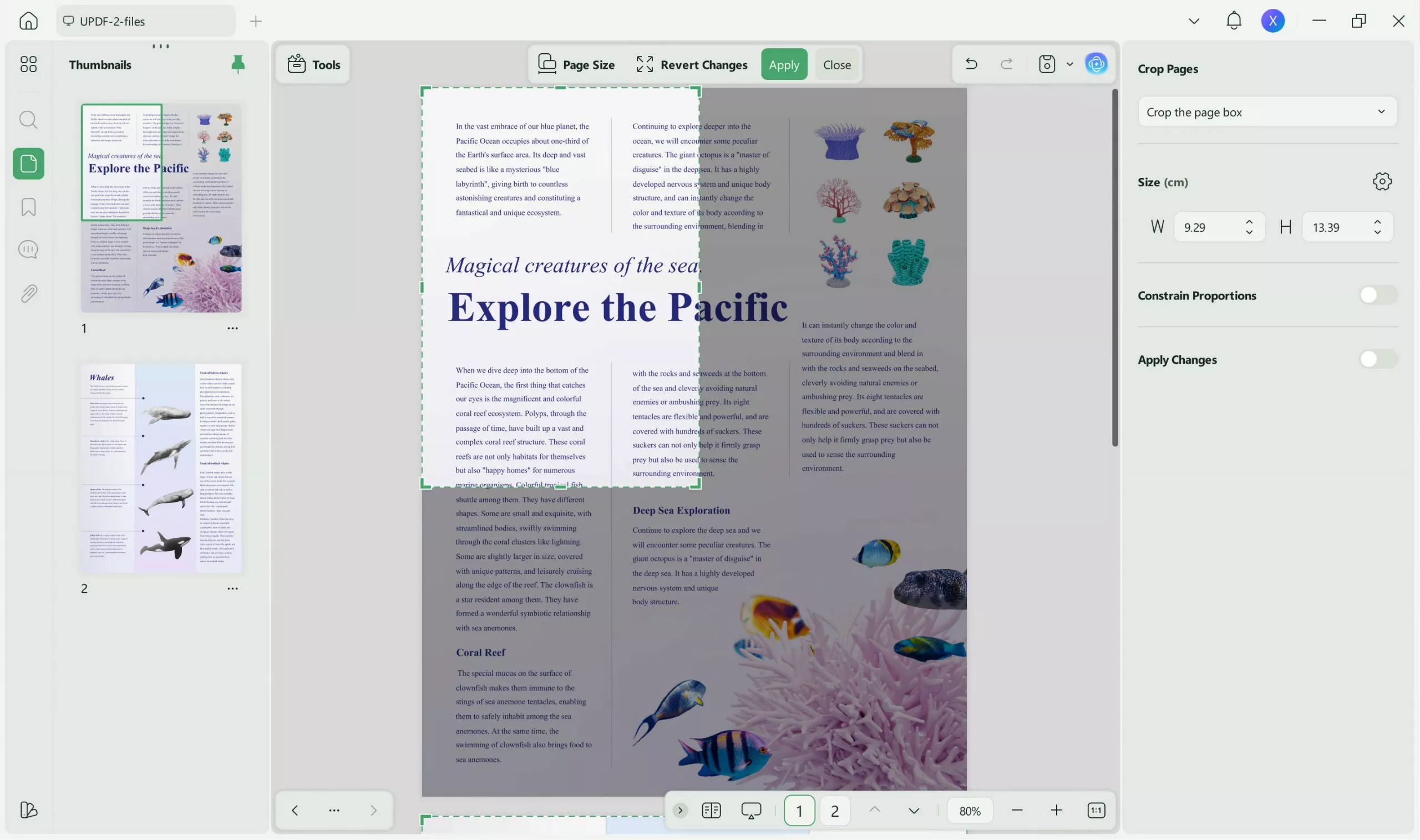 select pages and crop them