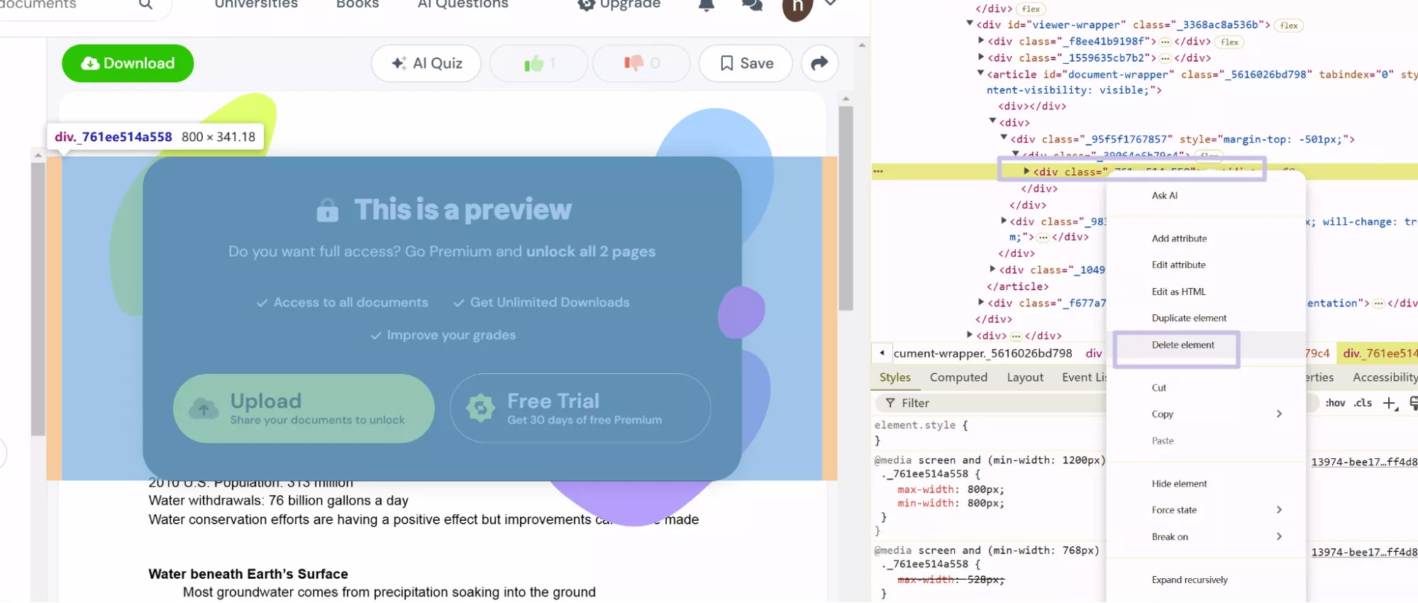 delete the element studocu