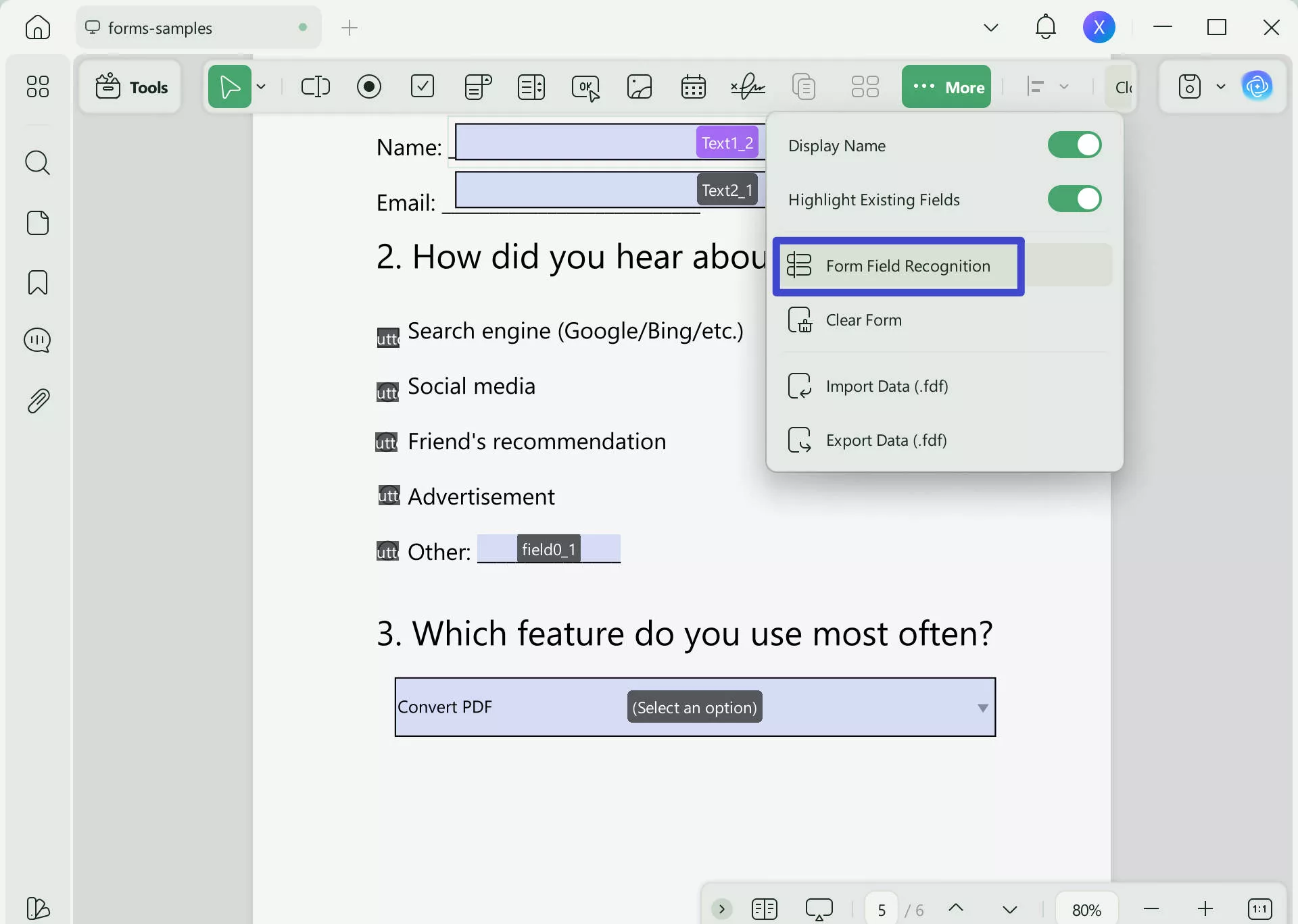 make pdf form fields visible updf