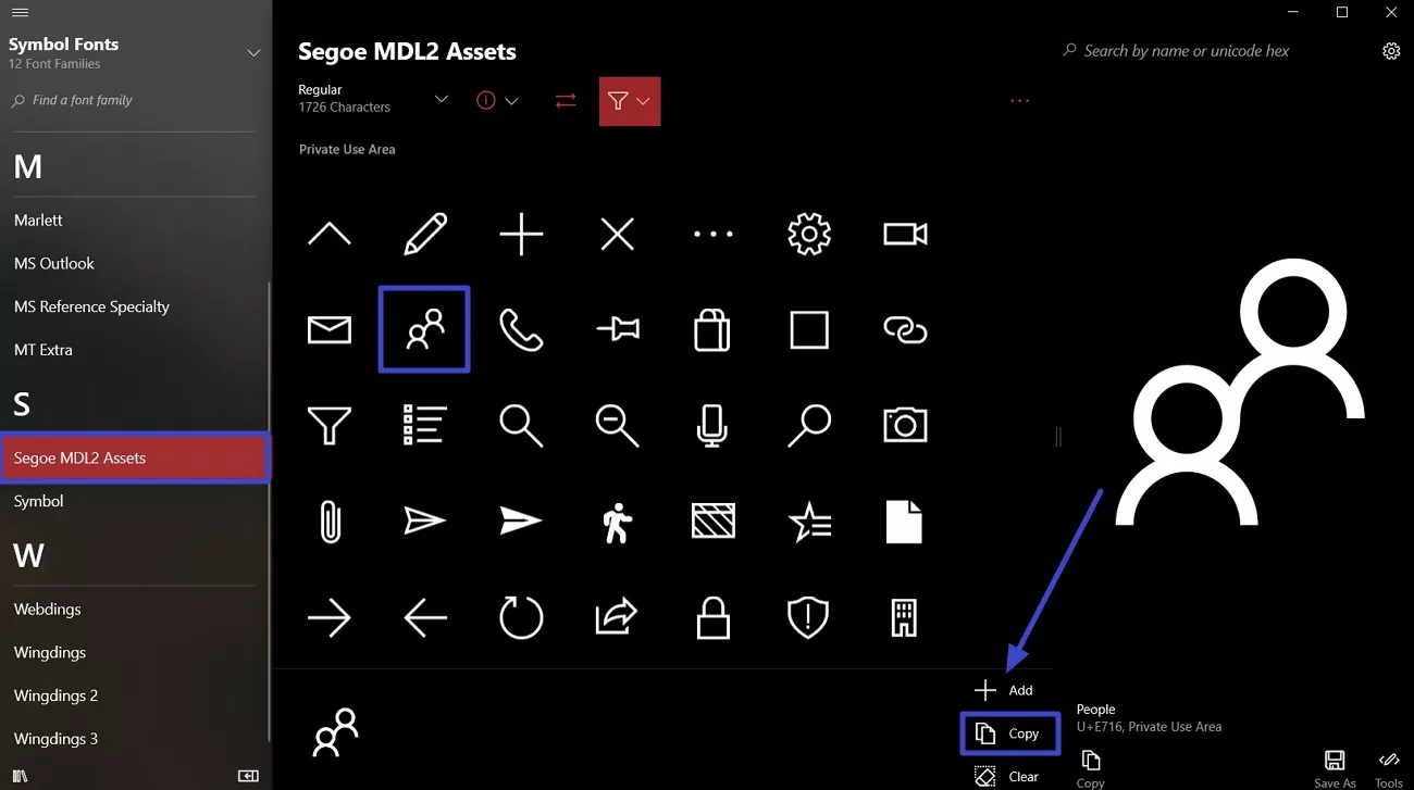 copy symbol from character map