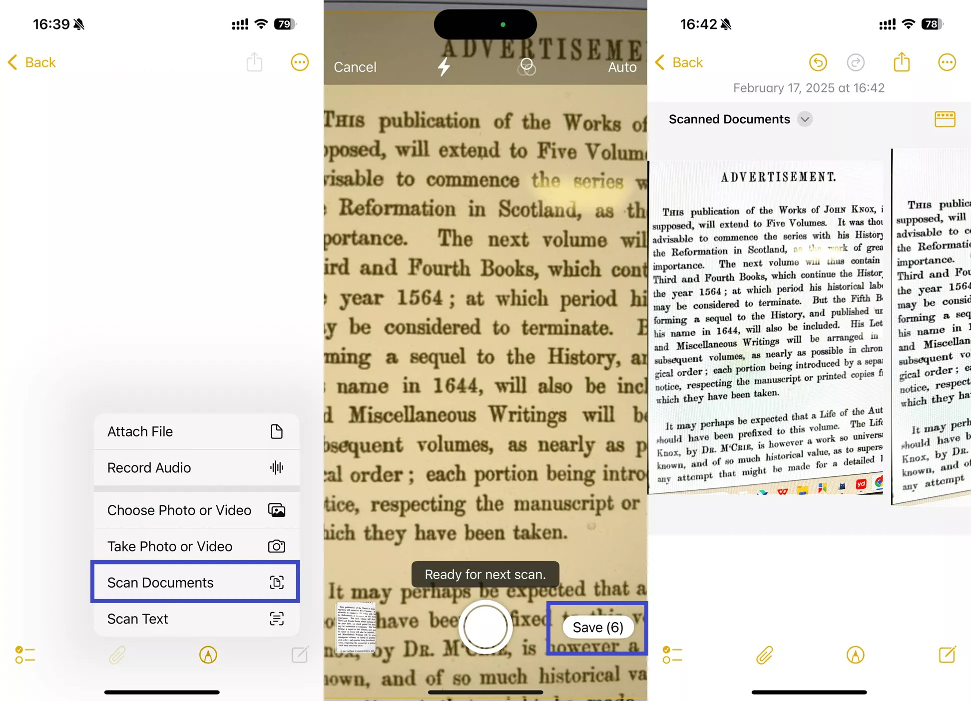 scan document through notes app