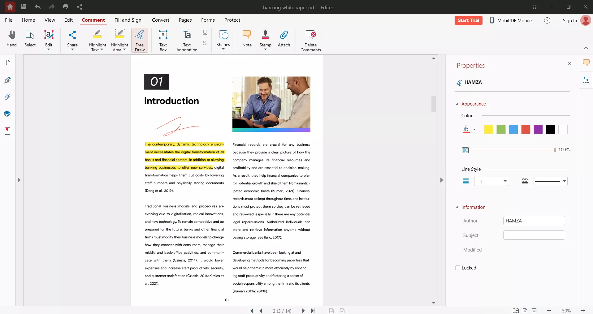 MobiPDF's annotating feature