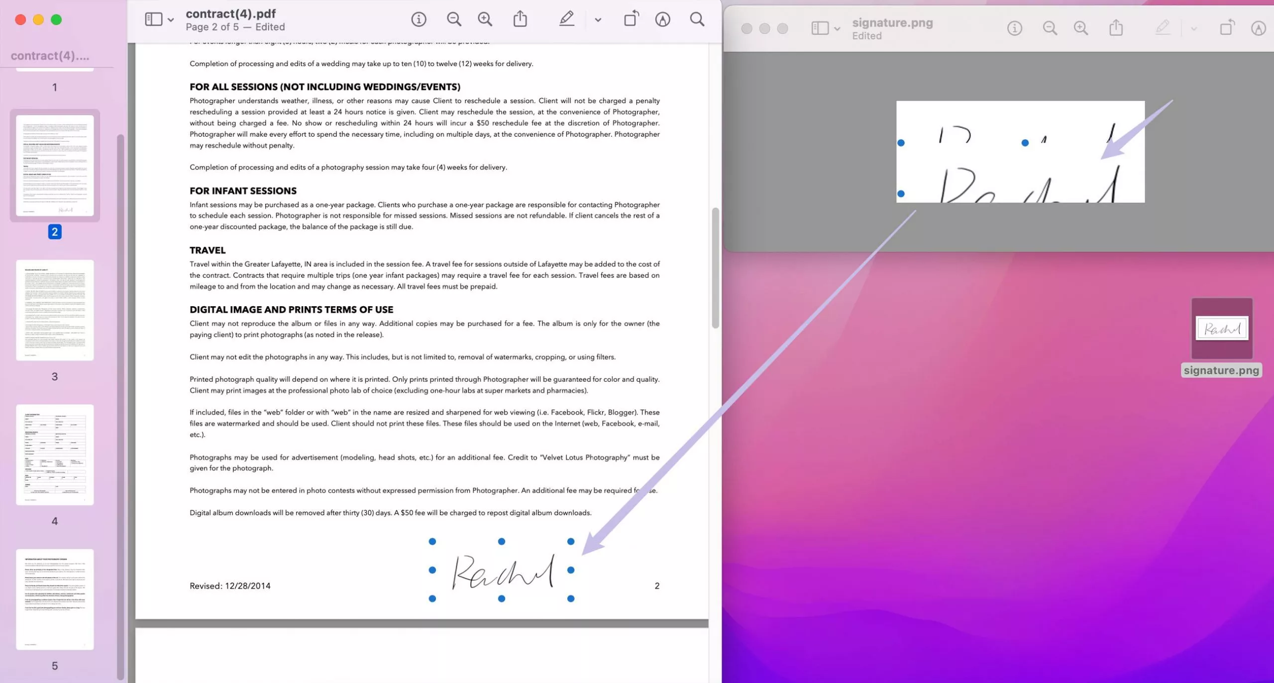 paste the image signature to PDF on preview