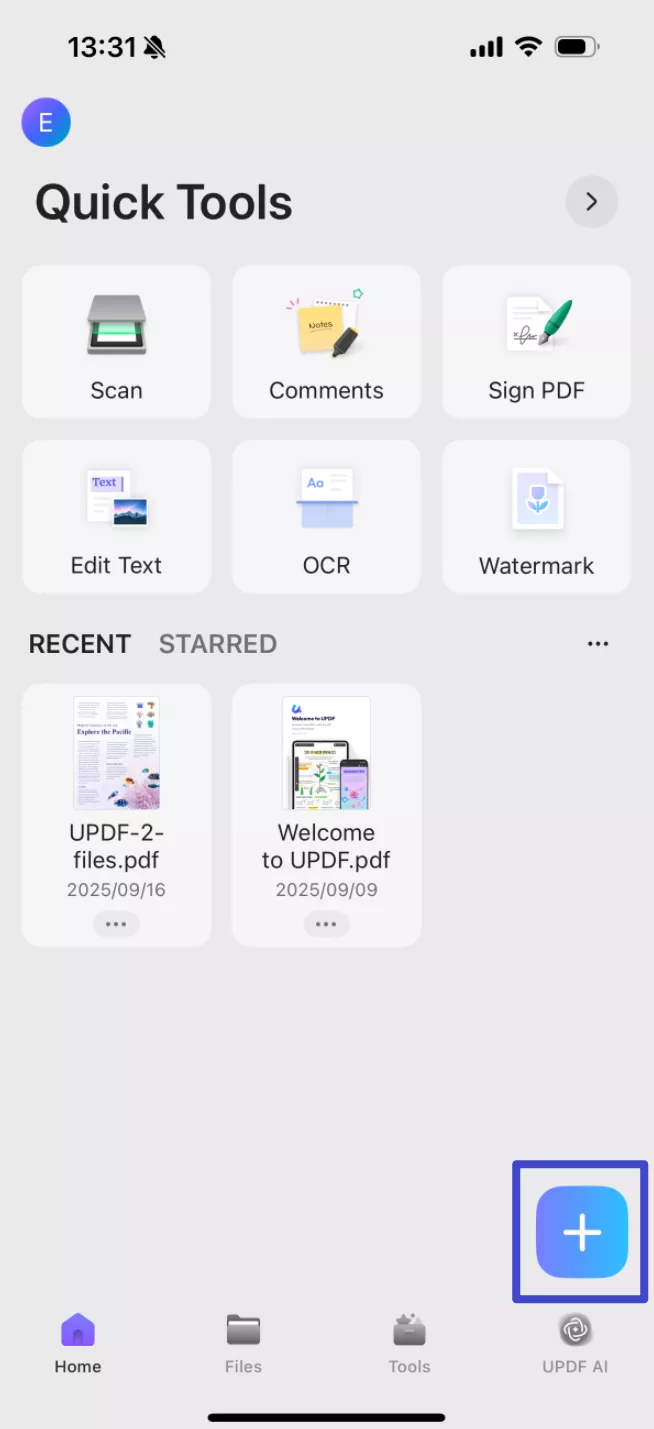 click the "+" icon to upload your file