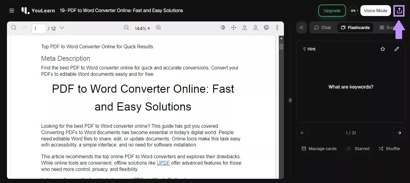 share your flashcards youlearn ai