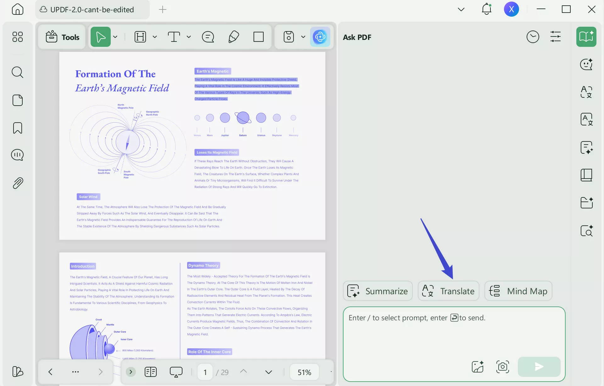 use translate icon to continue