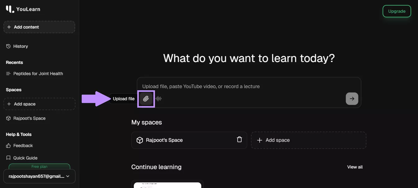 upload your file youlearn ai