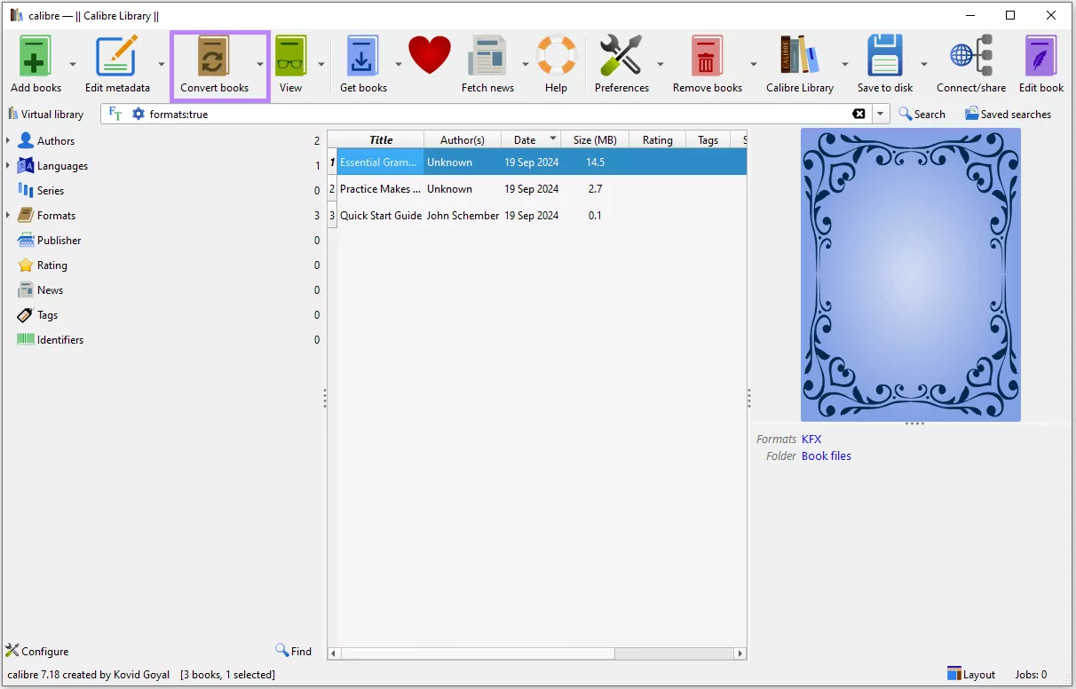 click convert books calibre