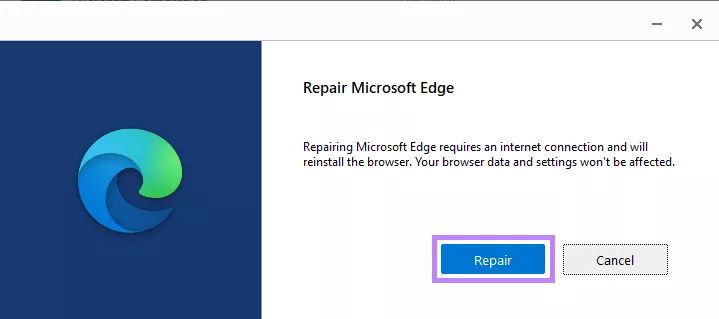 click repair for Microsoft edge