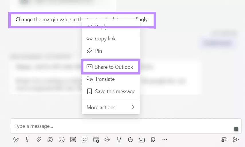 click share to outlook teams