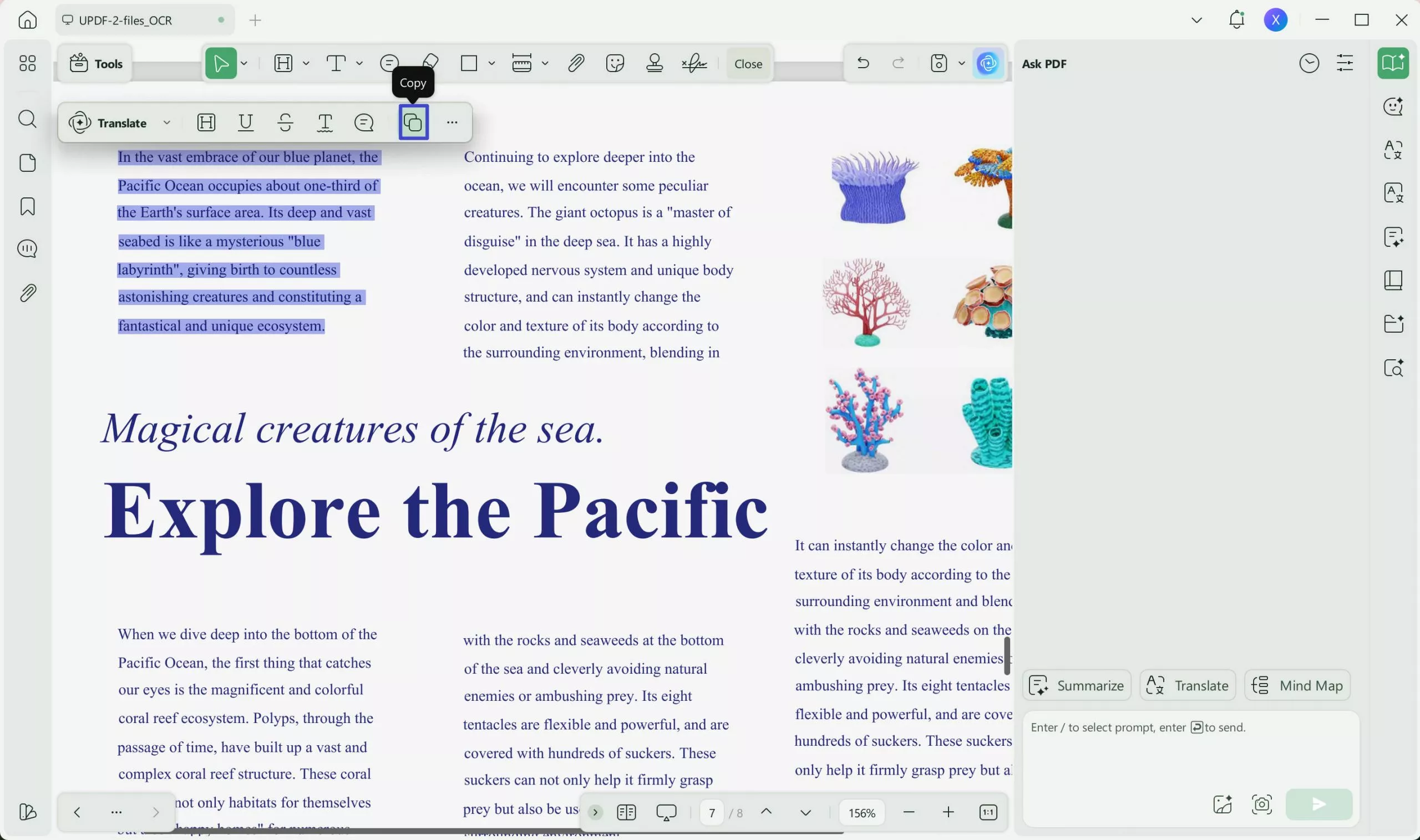 use copy text icon on updf