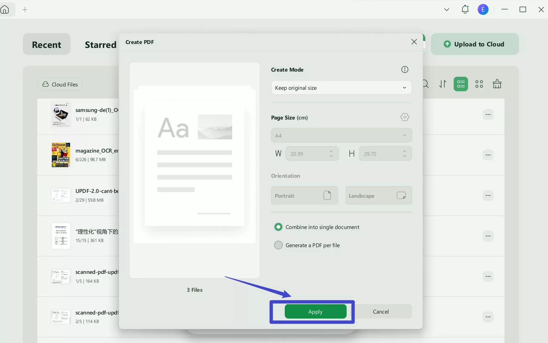 save multiple files as a single pdf updf windows