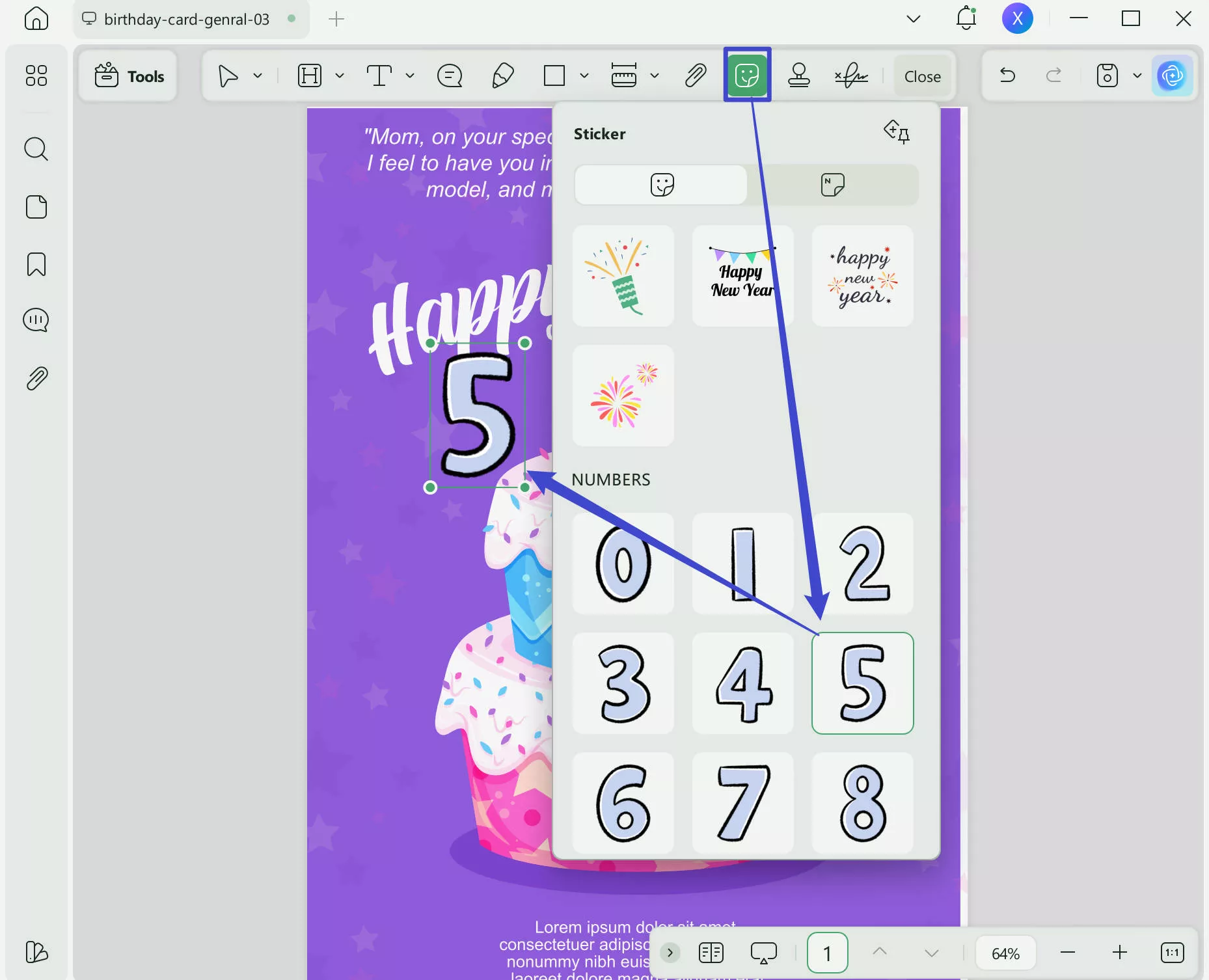 add relevant sticker in template