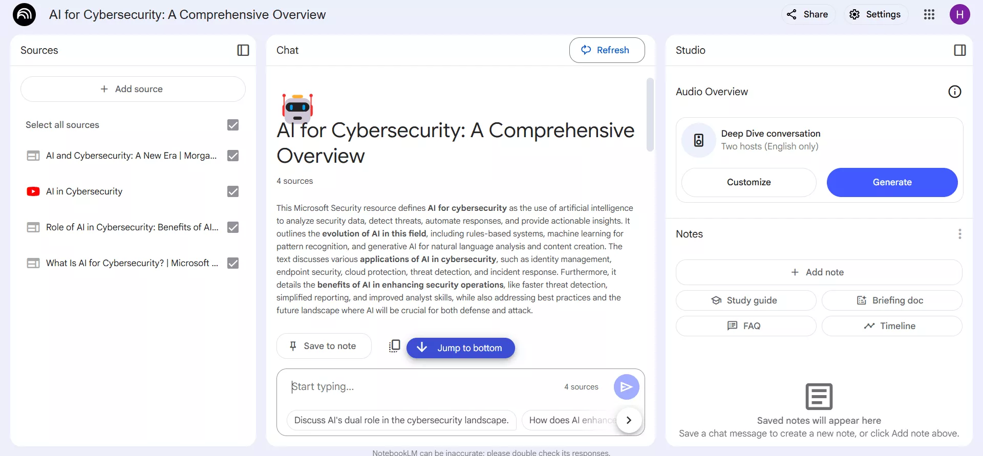 Google NotebookLM generates summary for the uploaded source