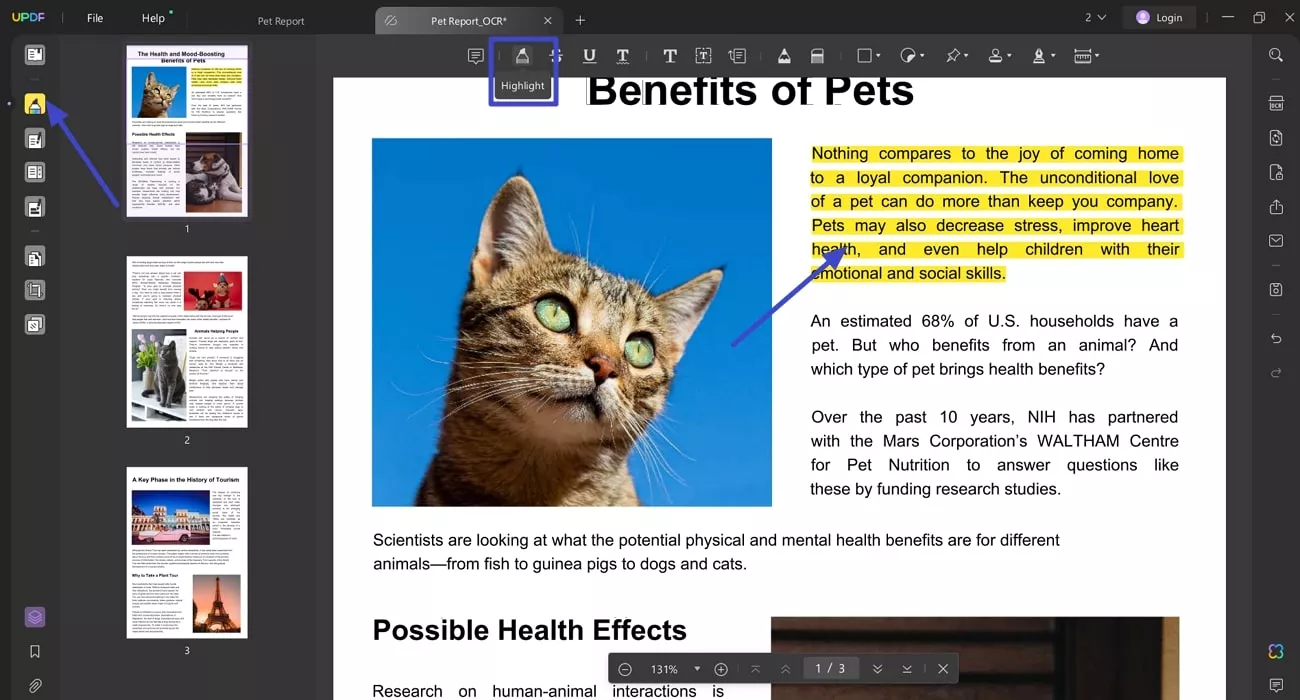 highlight pdf in updf