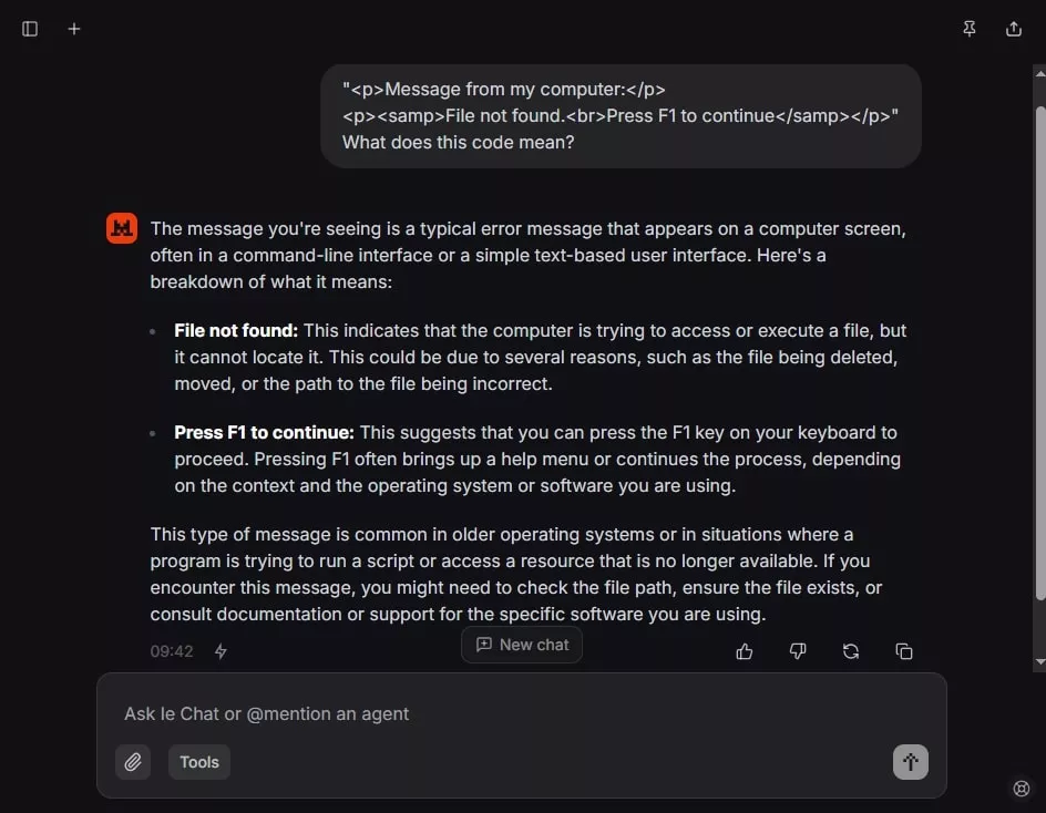 code interpretation with le chat