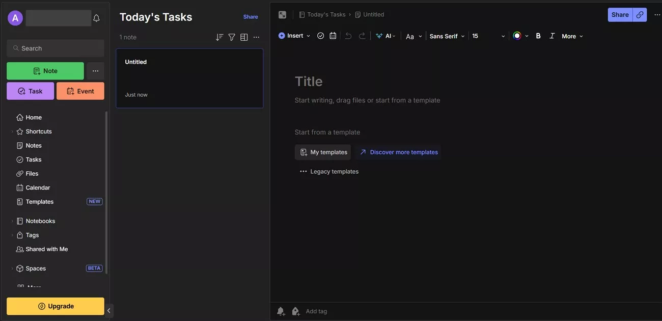 create a new note on evernote