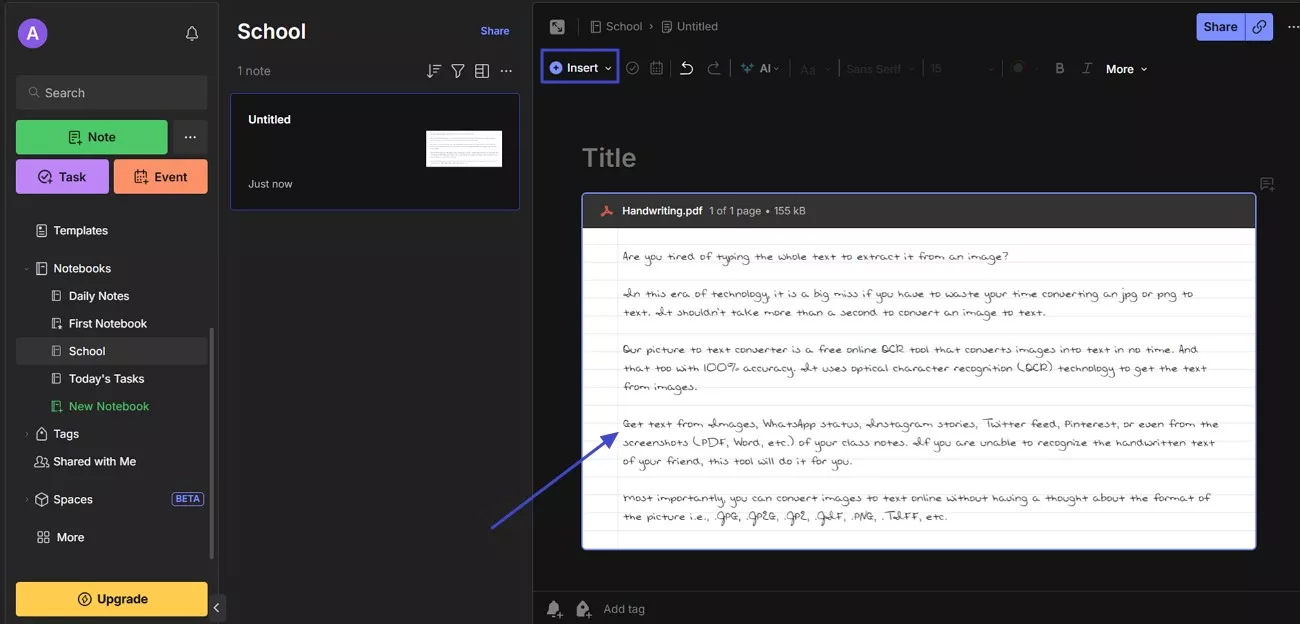 insert images to notes with evernote