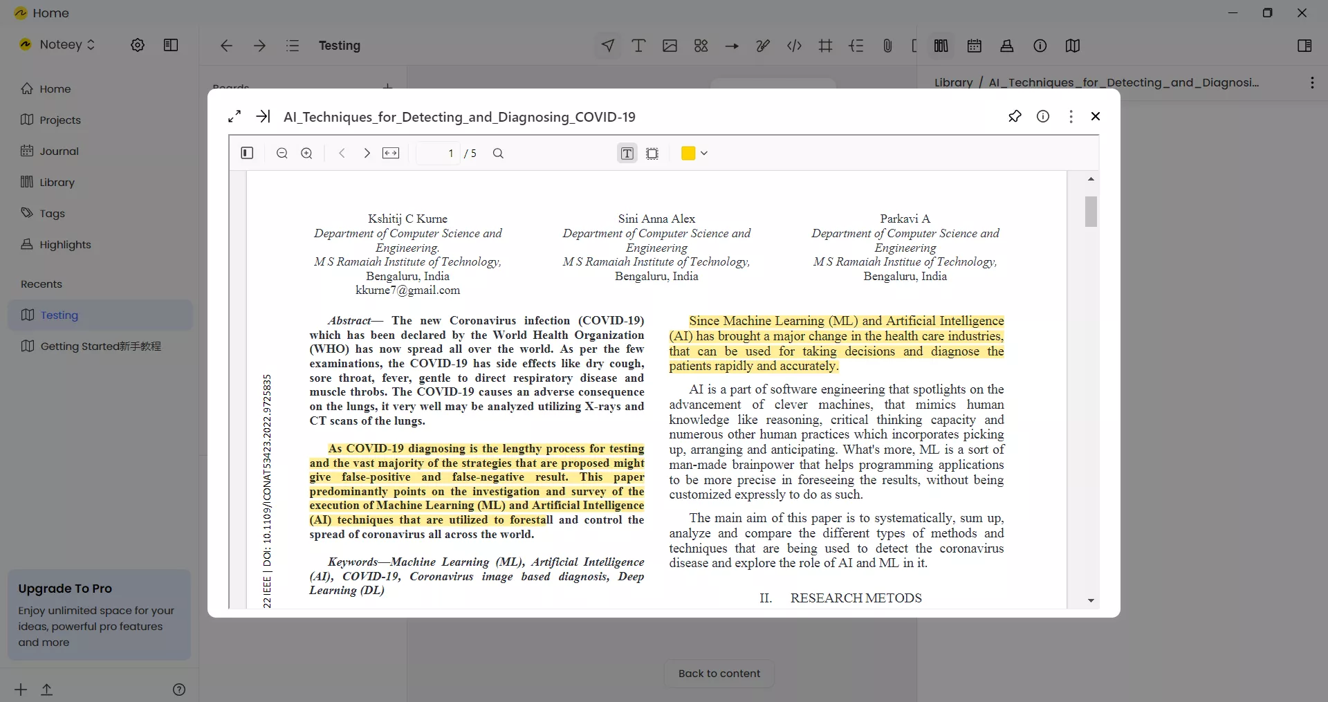 Noteey's PDF Annotation feature