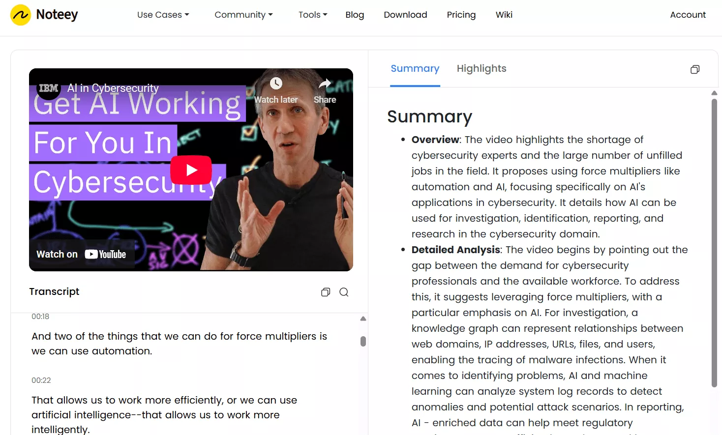 Noteey‘s transcript generating feature