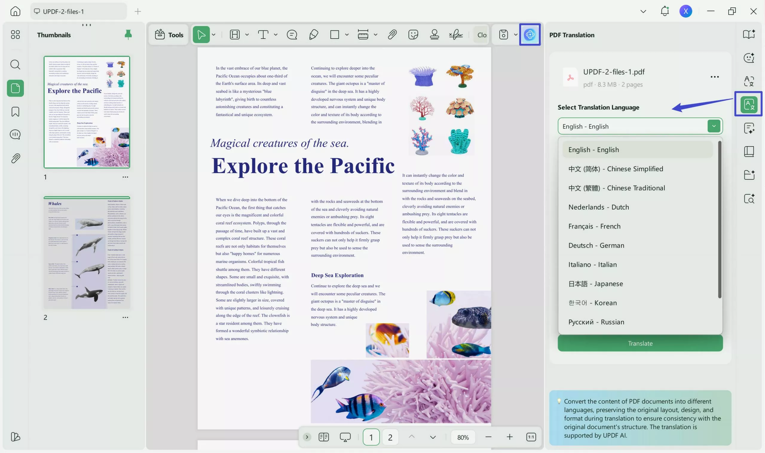 access translator in reader mode