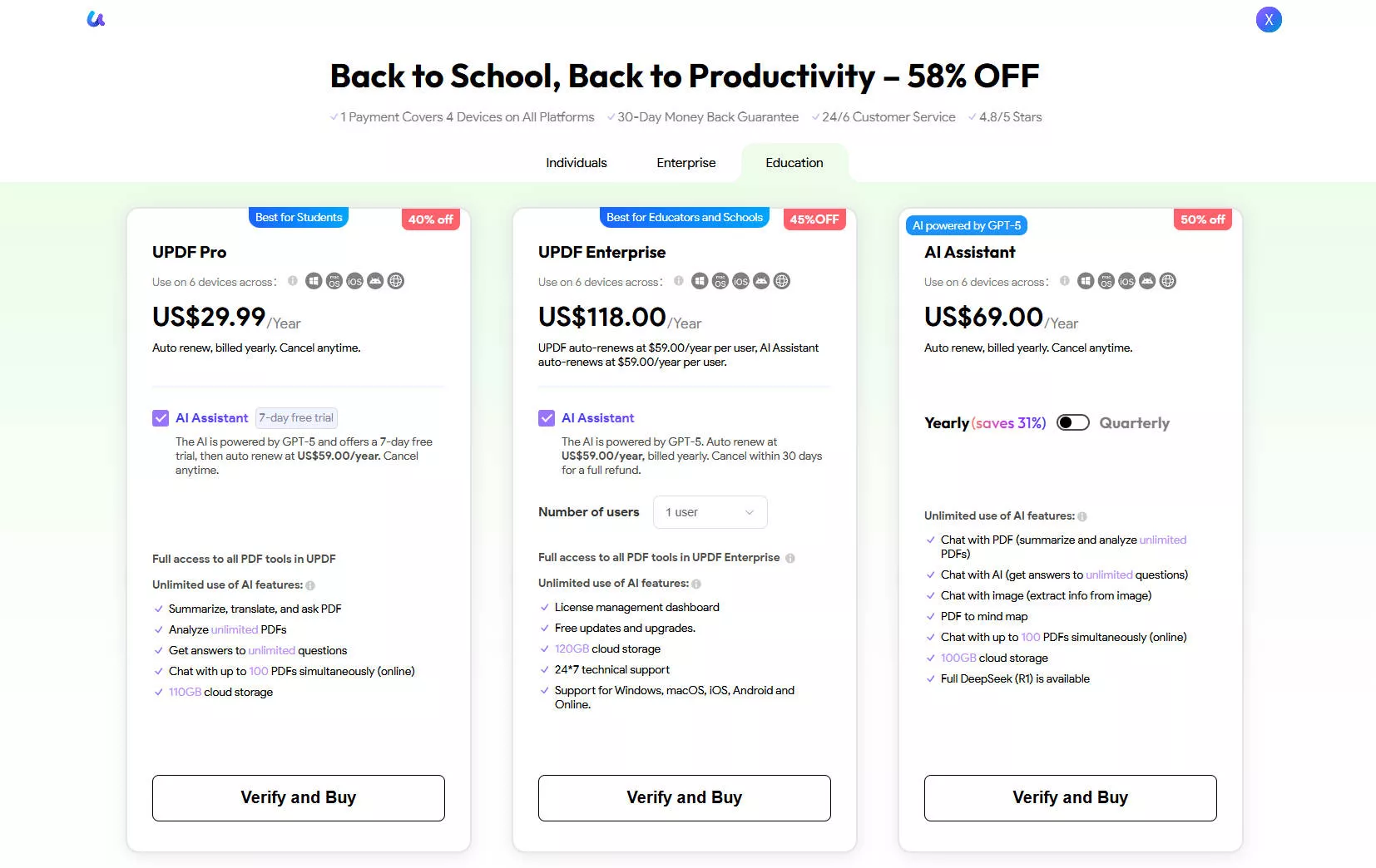 UPDF's educational pricing plans