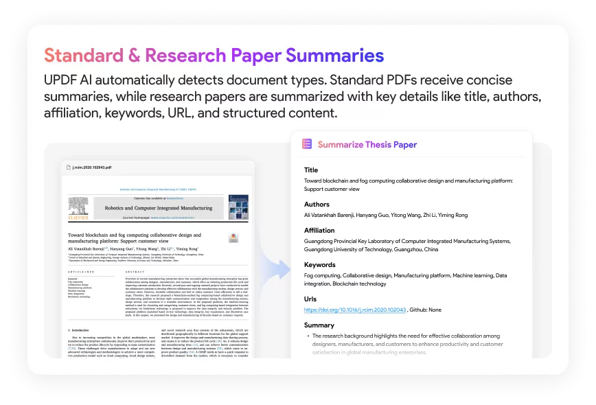 UPDF AI's different summarizing mode