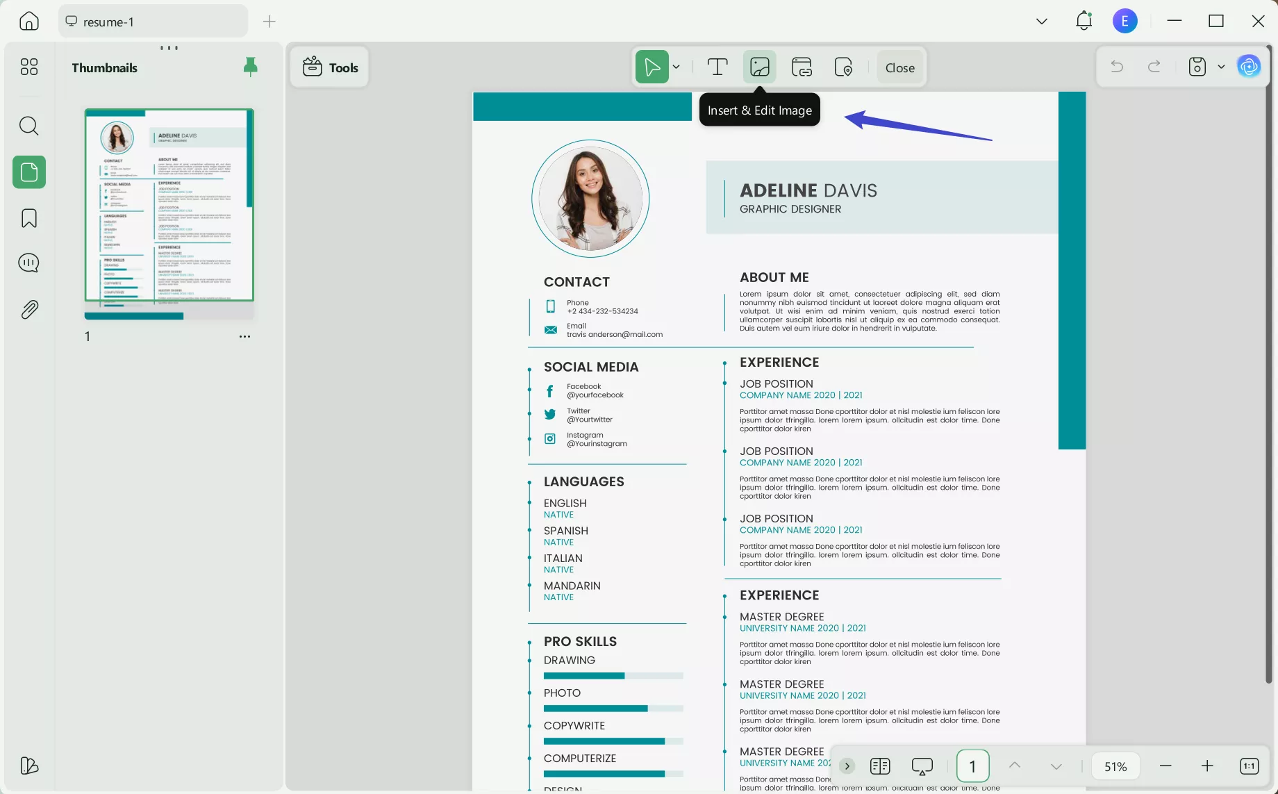 enter the image insertion feature updf windows