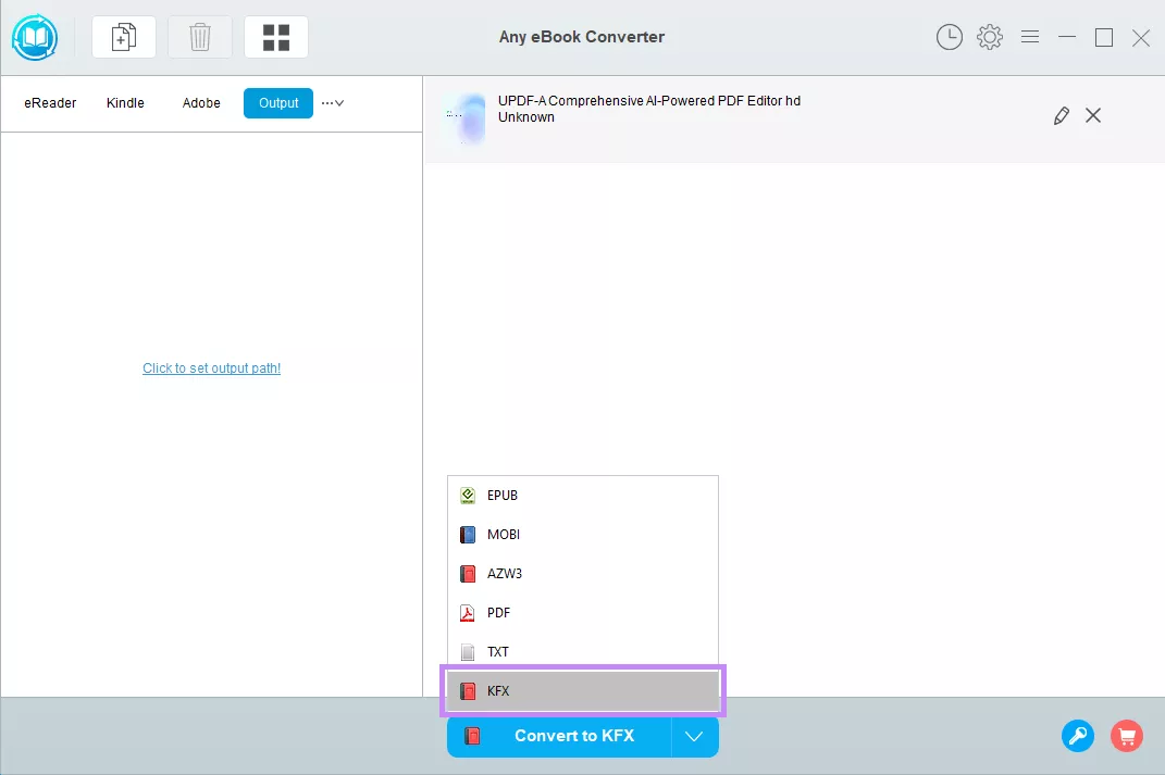 select kfx from the list any ebook converter