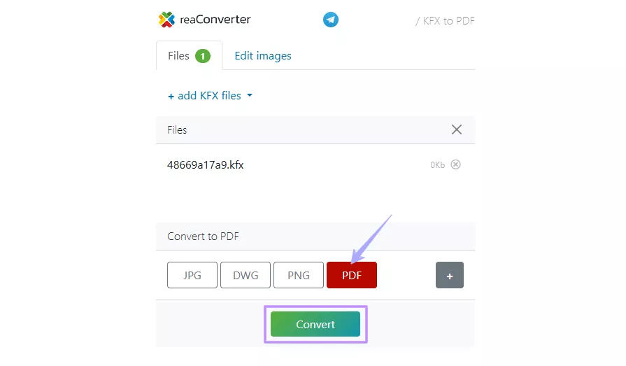 select pdf and click convert reaconverter