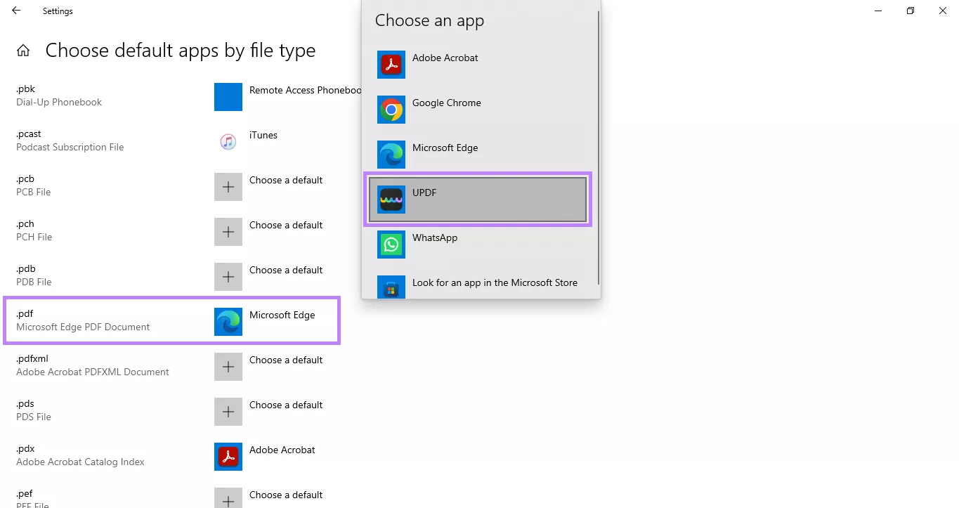 select updf as default windows