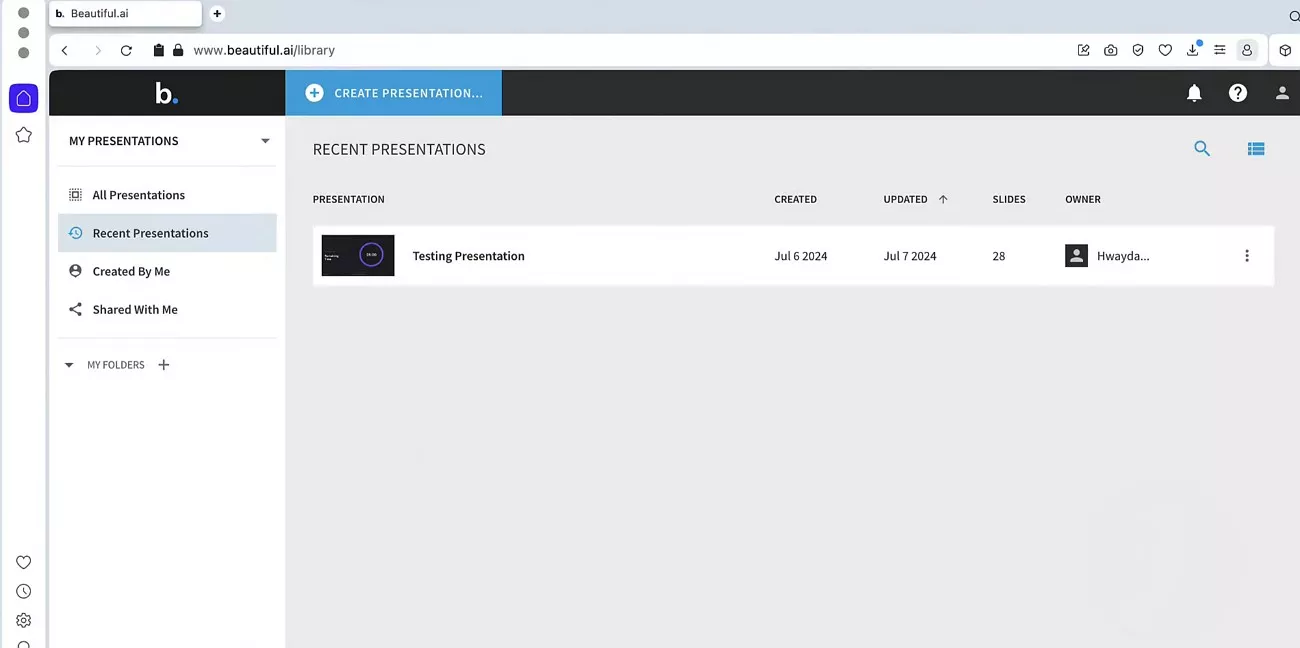 interface of beautiful ai